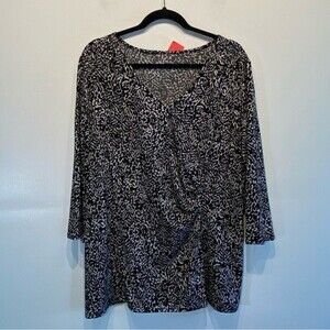 Lane Bryant Faux Wrap Top Size 18/20 Soft Knit 3/4 Sleeves Cheetah Animal Print